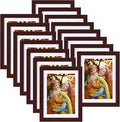 Lyeasw 5x7 Picture Frame Set of 15, Display Pictures 5x7 with Mat or 6x8 without Mat, Multi Photo Frames for Wall Mounting or Tabletop Display, Dark Red