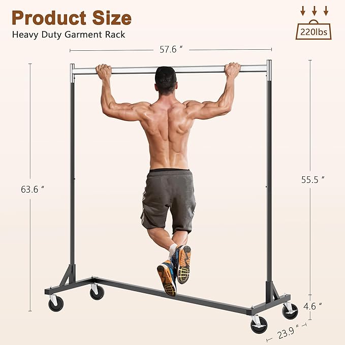 Hoctieon Z Rack, Rolling Clothes Racks with Z-Base, Heavy Duty Garment Rack, Clothing Racks for Hanging Clothes, Sturdy Metal Hanging Holder, Clothes Organizer Rack, Chrome