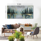 Green Forest Wall Art Vintage Fog Pine Trees Landscape Wall Decor Nature Green and Gold Forest Lake Scenery Canvas Prints Pictures Farmhouse Artwork for Kitchen Living Room Home Decorations 35x70"