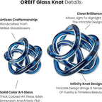 Torre & Tagus Orbit Hand Blown Glass Infinity Knot Sculpture - 3 Inch Glass Art Blue Knot Decor Ball for Home Decor, Small Centerpiece Table Decoration for Home Interior (Indigo Blue)