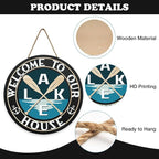 Lake Life Welcome to Our House Front Door Sign, Lakehouse Paddle Family Wood Hanger Outdoor Outside Porch Home Decor, Nautical Anchor Farmhouse Wooden Wreath Indoor Wall Hanging Decoration