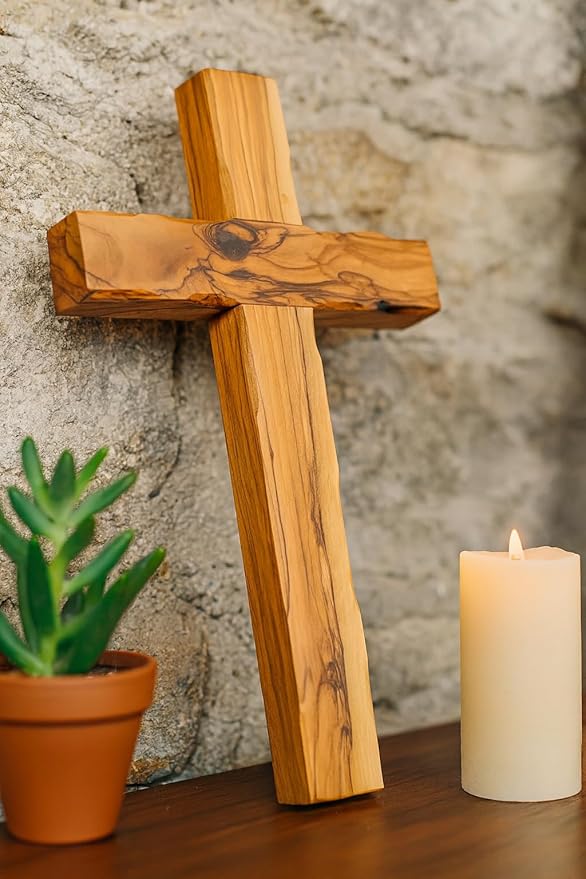 Zuluf Wall Hanging Olive Wood Cross | Hand Carved Cross | Olivewood Christian Wall Cross With Holy Land Certificate | Ideal Gift for Home Decoration, Weddings and Home Office 20cm / 7.8" CRS051
