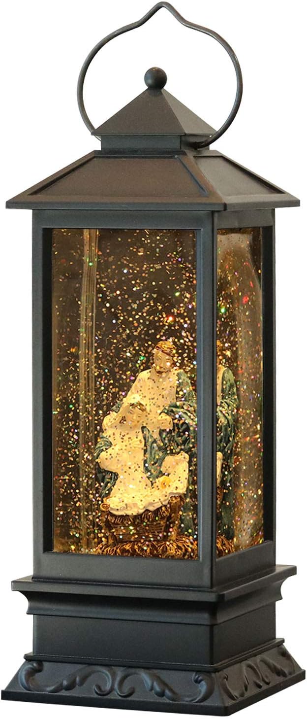 Wondise Lighted Christmas Snow Globes Musical Lantern with Timer, 12 Inches USB Powered & Battery Operated Spinning Water and Swirling Glitter (Jesus)