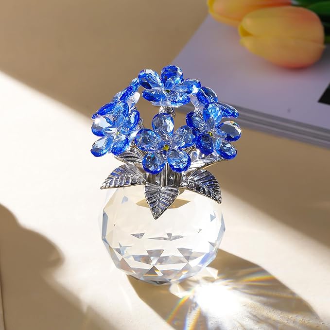 Arikyrist Crystal Forget-Me-Not Bouquet Figurines Gifts for Her Blue Flowers Decoration for Living Room Romantic Presents for Women Mom Friends Birthday Anniversary