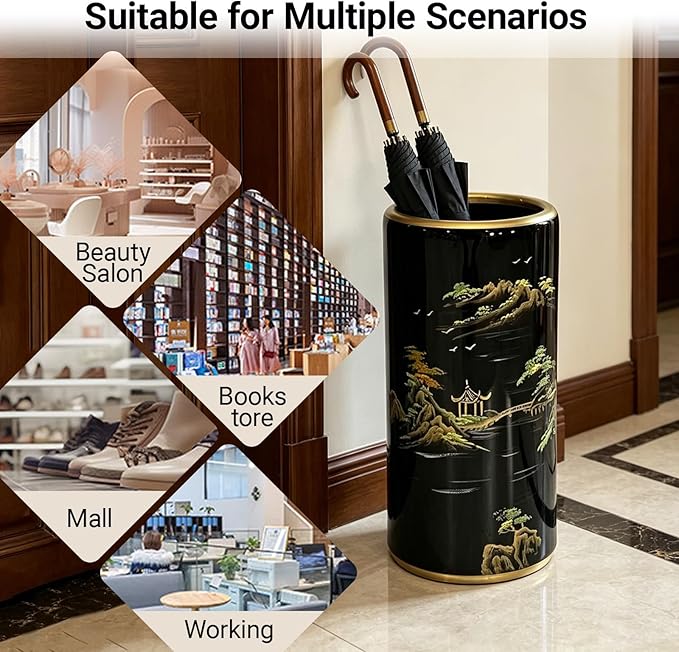 Ceramic Umbrella Stand Umbrella Holder for Entryway Hand-Made Umbrella Stand Barrels Umbrella Holder Cane Floor Standing Vase Ceramic Storage Bucket for Home Office Entrance Indoor.(Yellow 201)