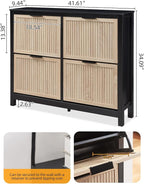 4 Flip Drawers Shoe Cabinet Storage for Entryway, Narrow Hidden Wood Shoes Organizer Cabinet Front Door Entrance Thin Free Standing Front Door Shoe Rack Storage for Entryway(Oak&Black)