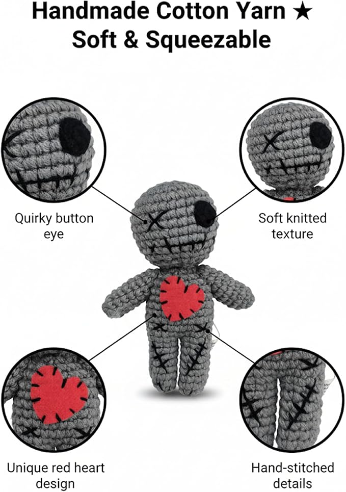 Voodoo Doll with 18 Pins, Stress Relief Creepy Plush Toy for Halloween Party Decorations, Horror Collectible & Funny Gag Gift for Adult