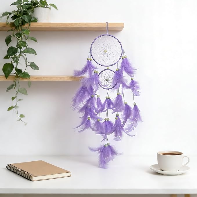 Purple Dream Catcher, Dreamcatcher for Girls,Handmade Feather Mobile Wall Decor Hanging for Girl Women Bedroom Dorm Room Decorations Home Ornament Birthday Festival Craft Gift