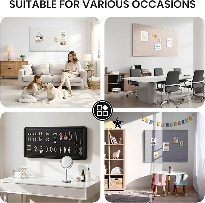 Large Bulletin Board, 35 X 17 Inches Felt Cork Board with 40 Pushpins, Foldable Felt Notice Pin Board Photo Display Board with Self-Adhesive Tape for Office Home School (Light Gray, 35x17 inch)