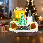WONDER GARDEN Christmas Village Houses-Christmas Houses Village - Lighted Colorful Musical Popcorn Wagon Collectible Buildings with Moving Train for Home Indoor Decor or Gift