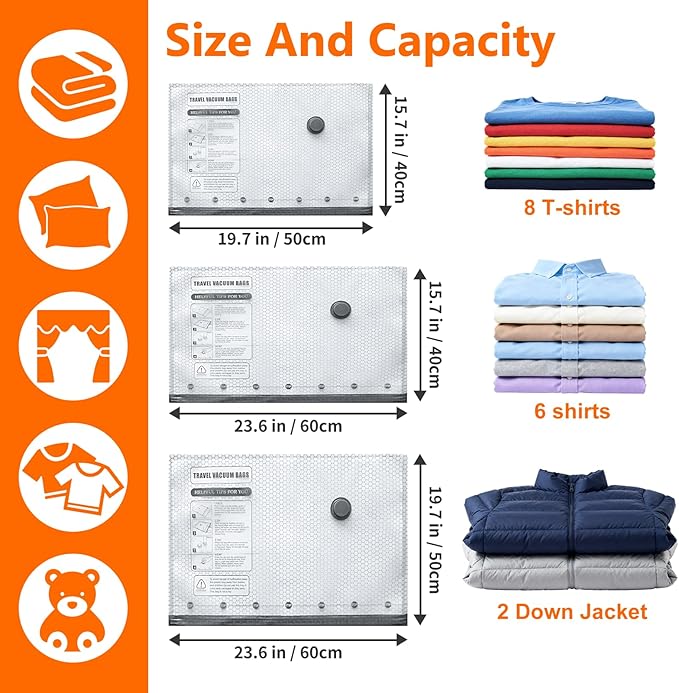 15 Pack Travel Vacuum Storage Bags with USB Electric Pump, Vacuum Seal Bags for Clothing - Space Saver for Clothes, Compression Travel Packing Bags for Luggage and Suitcase.