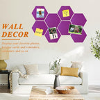8 Pcs Hexagon Felt Cork Bulletin Board Tiles, Self Adhesive DIY Bulletin Board Pin Board for Office School Home Wall Decor Memos Photos Display(Light Purple)