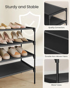 SONGMICS Shoe Rack, 4-Tier Shoe Storage Organizer, Space-Saving, 11.7 x 24.5 x 27.7 Inches, Entryway, Metal Frame, Non-Woven Fabric Shelves, Ink Black ULSH024BH01