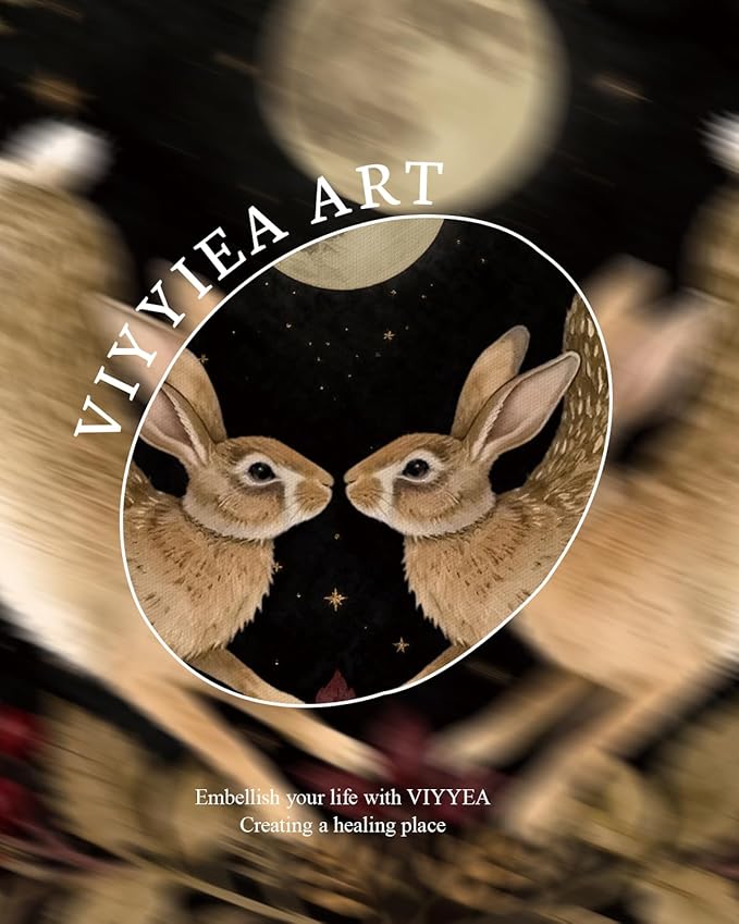 VIYYIEA Vintage Gold Framed Wall Art for Living Room, Easter Canvas Prints Home Decor, Spring Painting Picture, Bedroom Wall Decor Gifts for Friends or Family -【Moonward Hares】-(16L x 12W)