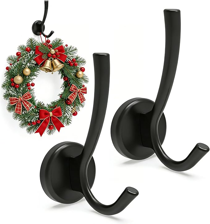 YUANQIAN Magnetic Wreath Hanger, Heavy Duty Magnets with Hook for Refrigerator, Christmas Decoration Magnetic Hooks for Metal Front Door, Cruise Hook Hanger for Hanging Cabins Grill (D43-U-2hook)