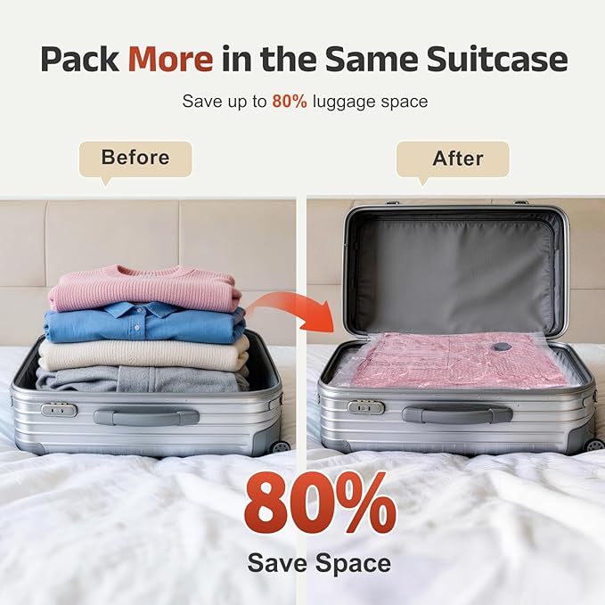 IDEATECH 12 Pack Travel Vacuum Storage Bags with USB Pump,Carry-On Size Compression Packing Bags, Space Saver Reusable Vacuum Seal Bags for Clothing,Luggage & Home Storage, Short Trips Pack-4S+4M+4L