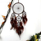Handmade Dream Catchers Wall Decor,Boho Feather Dreamcatcher with Natural Elements,Unique Home Decor Gift for Bedroom, Living Room (Dark Brown 19.7in)