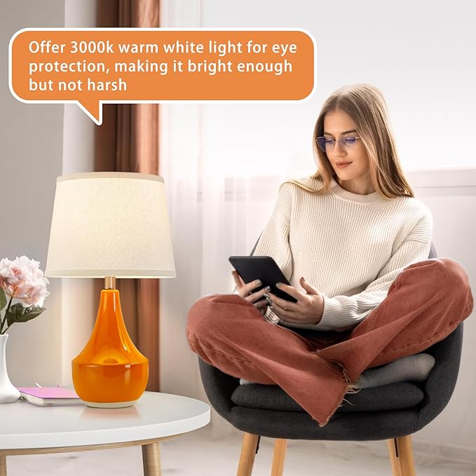 GyroVu 18" Table Lamp Set of 2, Ceramic Lamp Classic Beside Lamps Nightstand Lamp Modern Table Lamp for Living Room, Bedroom & Office Rocker Switch Orange-LED Bulbs Included