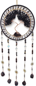 Crystal Tree of Life Dream Catchers with Stone Pendant Black Dream Catcher Wall Decor Handmade Dreamcatcher Wall Hanging Ornament for Bedroom Living Room Home Decor