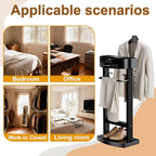 Valet Stand for Men and Women with Tray, Standing Suit Stand with Storage Drawer and Bottom Shoe Rack, Clothes Valet for Living Room, Entryway, Bedroom, Office, Black