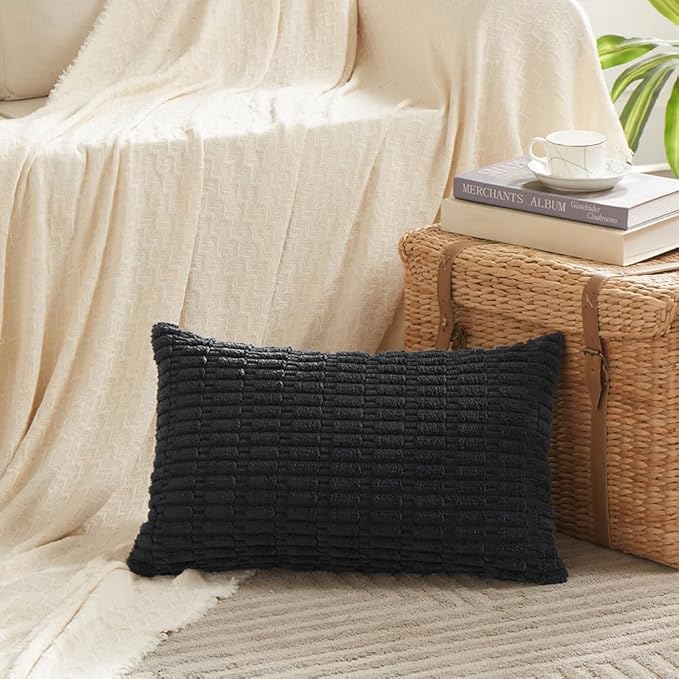 Fancy Homi 4 Packs Decorative Throw Pillow Covers for Living Room Couch Bed, Modern Farmhouse Boho Home Décor Accent Cushion Case, 24" x 14", Black