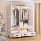 Portable Closet,Portable Closets for Hanging Clothes,Japanese Style Wardrobe Clothing Rack with 3 Drawers,1 Hanging Rods and 2 Storage Shelves,43.3" L x 17.7" W x 65.1" H,White