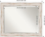 Amanti Art White Wall Mirror 27x33 Alexandria White Wash Rectangle Bathroom Mirror for Wall Decor Living Room, Large Cottage Wood Frame, Hangs Horizonally and Vertically, Bathroom Decor, Beveled Edge