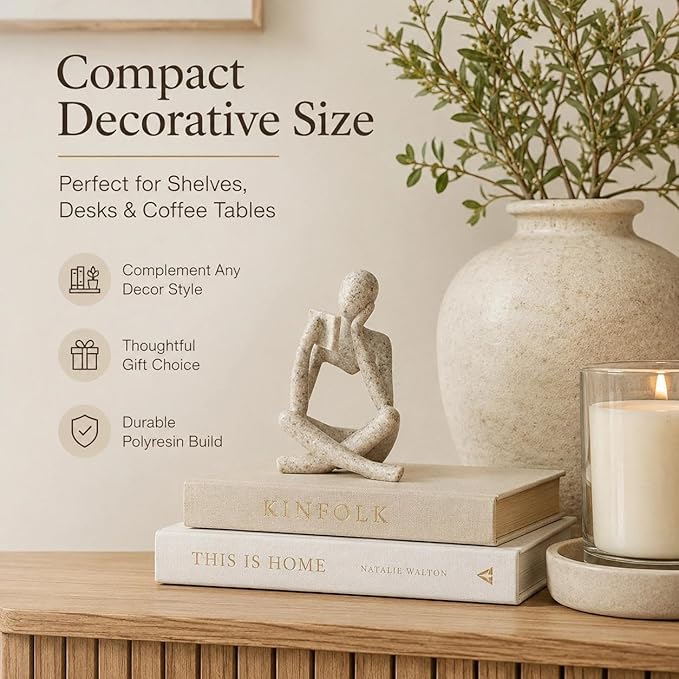 Bookshelf Decor Thinker Statue, Sand Abstract Reading Figurine Style B, Resin Decorative Bookend for Coffee Table, Shelf, Home Office, Library, Gift for Book Lovers