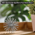 Silver Sphere Decor, Metal Starburst Tabletop Sculpture Decor, Mid-Century Modern Metal Starburst Centerpiece, Spike Ball Decoration for Home, Coffee Table Decor