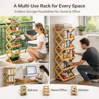 The 9-Tier No-Assembly Bamboo Rack, Bamboo Shoe Rack, Foldable Shoe Rack, Space Saving Collapsible Shelves for Entryway, Closet, Bathroom, Bamboo Shoe Rack, Foldable Shoe Rack (Wood, 9Tier)