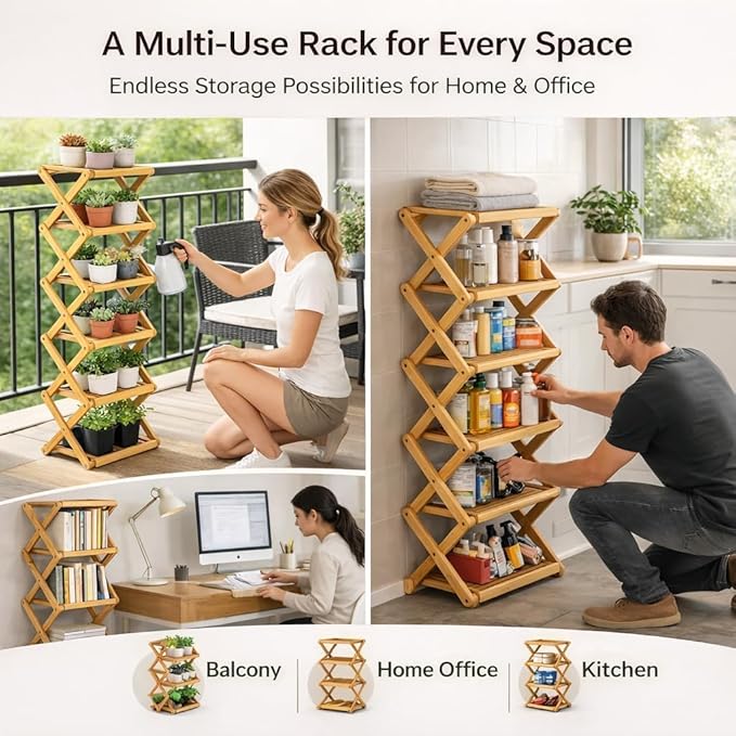 The 9-Tier No-Assembly Bamboo Rack, Bamboo Shoe Rack, Foldable Shoe Rack, Space Saving Collapsible Shelves for Entryway, Closet, Bathroom, Bamboo Shoe Rack, Foldable Shoe Rack (Wood, 9Tier)