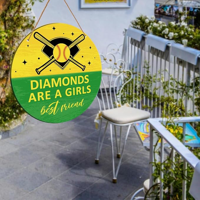 HSNBT Softball Decor for Girls Bedroom, Softball Sign Decor for Home Front Door Bedroom Porch Sport Wall Hanging Signs Decorations Gift for Softball Player Girl, Diamonds Are a Girls Best Friend