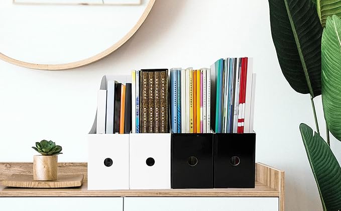 Limitliho 24 Pack Cardboard Magazine Holder, Magazine File Holder for Home, Office, Desk, 10.6'' H×10.2'' L ×3.5''W Magazine Storage Box (12 Pack White and 12 Pack Black)