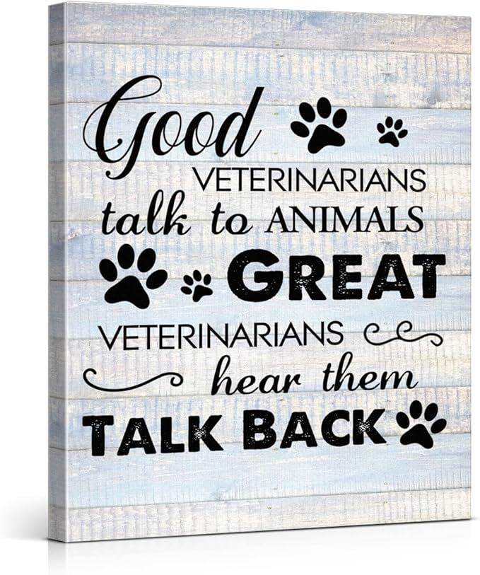 Funny Veterinarian Gifts Farmhouse Dog Canvas Wall Art Decor Veterinary Vet Gift for Women Good Veterinarians Talk To Animals Rustic Sign Painting Plaque Home Decoration (11.5 X 15 Inches, Framed)