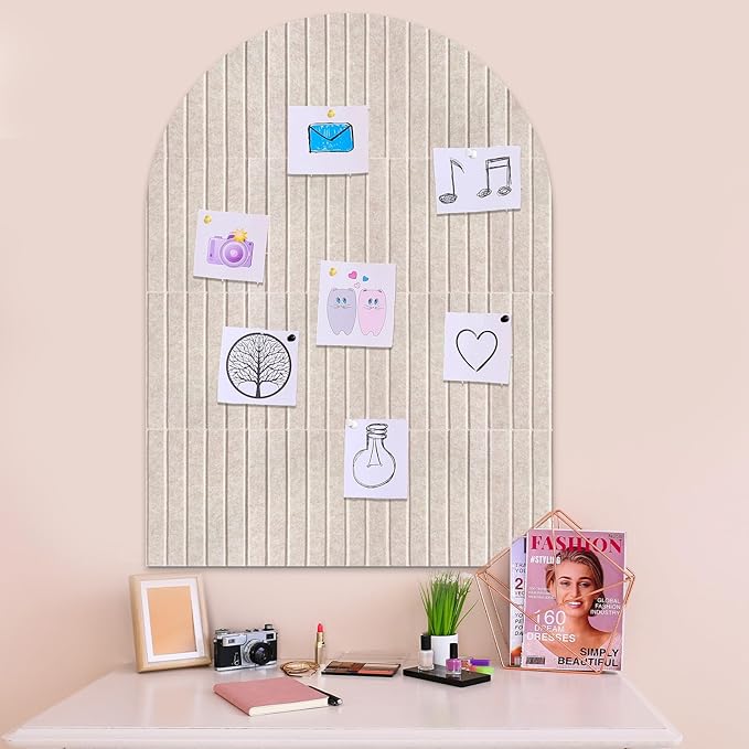 Large Cork Board for Wall & Office Decor, 48" x 36" Arched Felt Bulletin Board Pin Board Vision Board with 30 Pins – 12 Customizable Wall Tiles for Office Home Bedroom,Photo & Picture Display