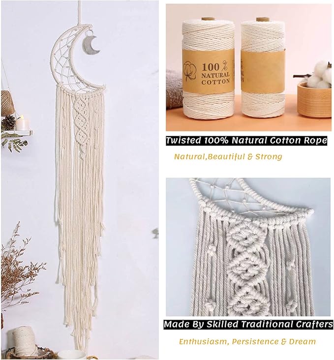 Dream Catchers, Moon Dream Catcher with Lights-Macrame Dreamcatcher Bedroom Wall Decor,Dream Catcher Girls Room Decor Teenager,Moon Gifts Dream Catchers for Boys Mom Women-Catcher Boho Wall Decor