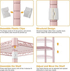 Ulif E7 Garment Rack, Heavy Duty Clothes Storage System with Extendable Hangers Rods, Metal Clothing Rack with 6 Wire Shelves, (52.3"-72") W x 14.5" D x 71.2" H, Load 838lbs, Pink