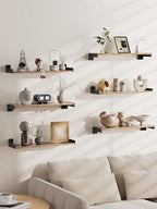 Floating Shelves for Wall, Shelves for Decor Storage Set of 6, Wall Mounted Wood Shelf for Bedroom, Living Room, Bathroom, Kitchen,Long Picture Ledge Shelves. (Brown)