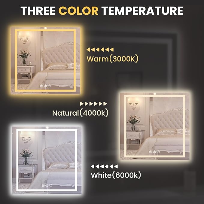 LOAAO 40"X40" LED Mirror for Bathroom, Lighted Bathroom Mirror with Lights, Anti-Fog, Dimmable, Memory Function, Clear Reflection