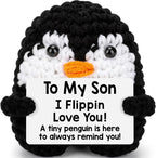 Belatelove Son Gifts from Mom Dad, Handmade Crochet Mini Penguin Mother Day Birthday Gift for Son Teen Bonus Step, to My Son Gifts for Birthday, Funny I Love You Fathers Day Easter Decor