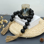 Large Black Wooden Beads Garland Farmhouse Decor 50inch long with 1.6" Diameter beads, Wood Beads Decor Tassel Garland Decorative Boho Country Decoration for Coffee Table Home Tiered Tray Wall Hanging