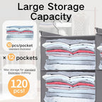 Space-Saving Hanging Closet Storage Organizer – Dual-Row Foldable Shelves with 3 Hooks, 6-Tier Wardrobe Organizer for Dorm, Bedroom, Closet (Grey)