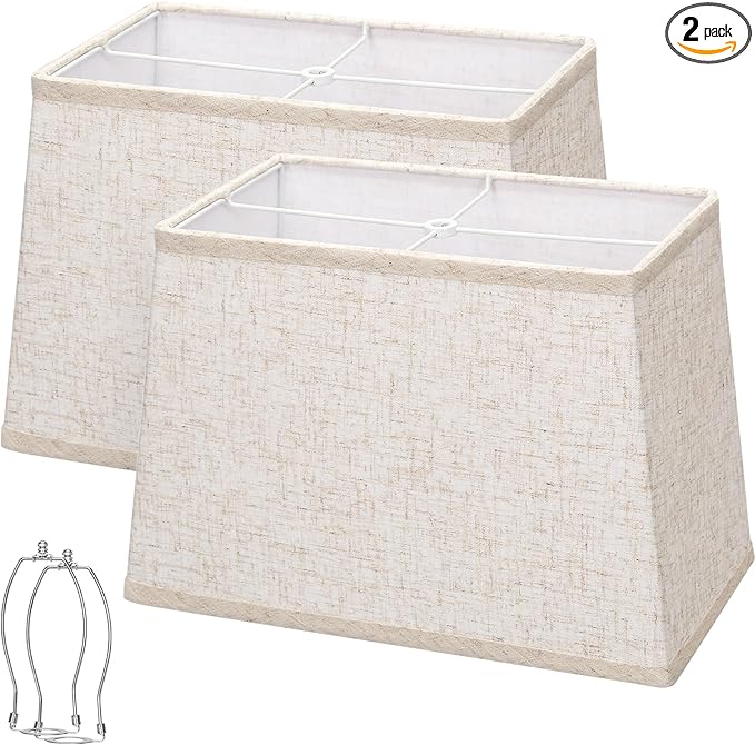 Rectangle Lamp Shades Set of 2, Top 7"x12.5", Bottom 9"x15", Height 10"，Large Beige Lampshades for Table Lamps Floor Lamps, Square Lamp Shade Replacement, Spider, Harp Holders Included, Easy Assembly