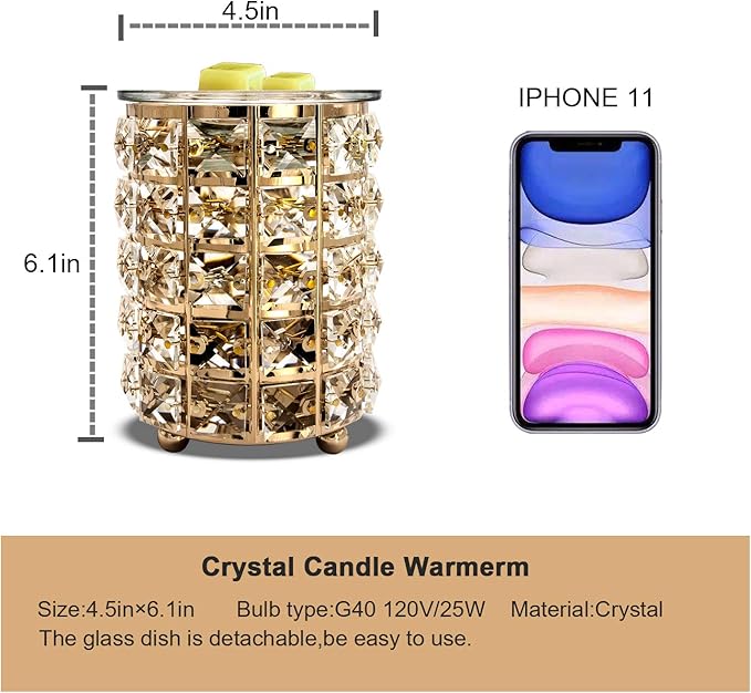 Wrought Iron Crystal Wax Melt Warmer Electric Oil Burner Wax Melt for Home, Kitchen, Living Room, Bedroom, SPA(Golden)?-
