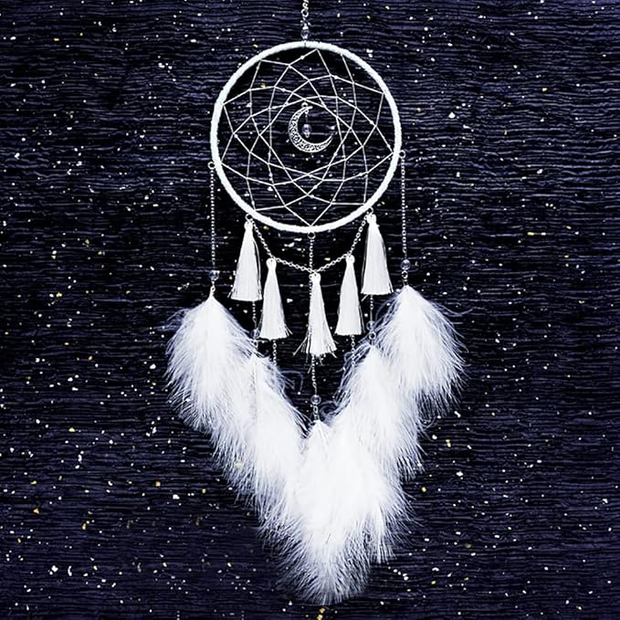 DIY Dream Catcher Kit - Making Dream Catcher Supplies Craft Kit, Handmade Wall Decor for Bedroom, Living Room, Wedding and Party Decoration (Moon-White)