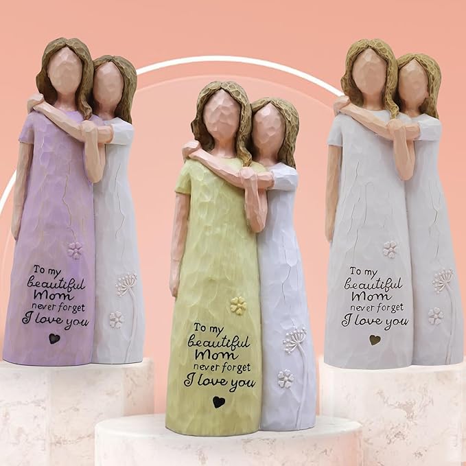 Mom Birthday Gifts from Daughter, Birthday Gifts for Mom from Daughter, Mother Daughter Gift, Mother of The Bride Gift, Sculpted Hand-Painted Figurine(Yellow)