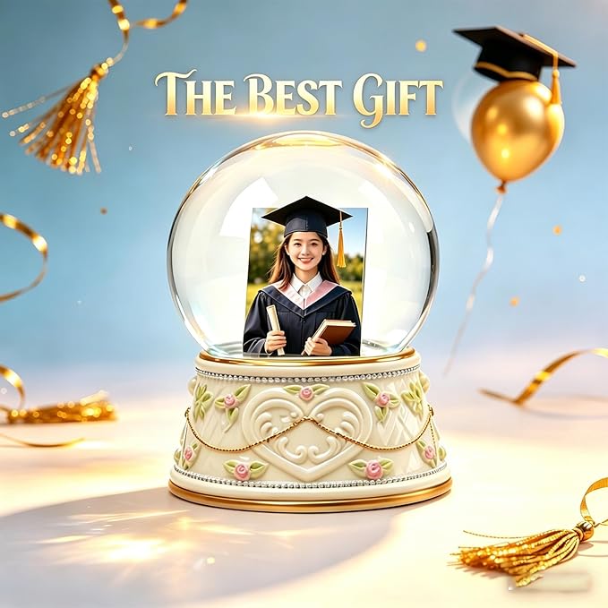 Large DIY Photo Frame Snow Globe with Double Sided Photo Insert, 5.5Inch Height Snow Globe with Liquid Resin Base, Christmas Thanksgiving Family Friends Gift, Desktop Tabletop Decoration