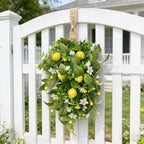 2 Pack 22'' Lemon Swag Wreaths for Cabinets Spring Summer Teardrop Wreath with White Daisy Flowers Artificial Lemon Teardrop Wreath with Bow for Farmhouse Front Door Porch Window Wall Hanging Decor