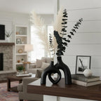 Hug Snuggle Hollow Donut Ceramic Vases, 9 Inch Modern Nordic Minimalist Decorative Vase for Home Decor Table Centerpiece Bookshelf Office Entryway Aesthetic Decoration (Matte Black)