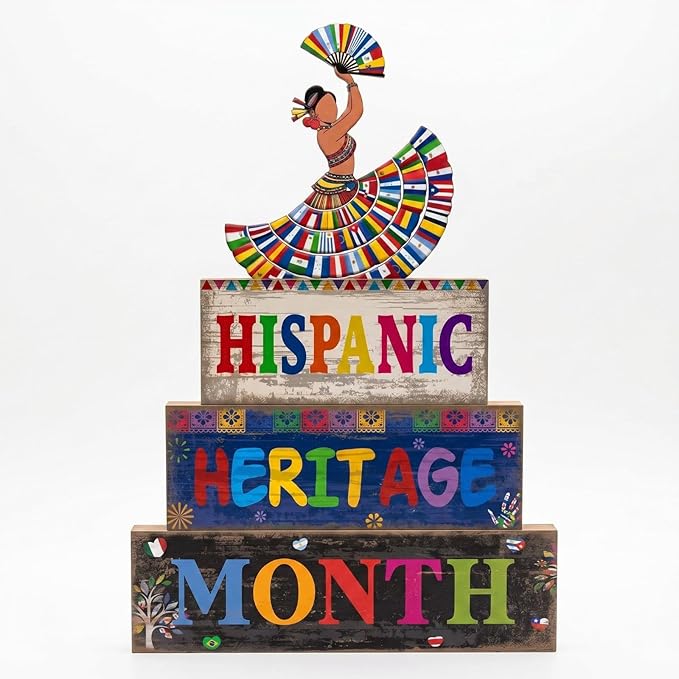 Moucuny 4 Pcs Hispanic Heritage Month Table Decorations Colorful Wooden Dancer Stacked Blocks Decor Latino Heritage Month Decorations Spanish Centerpieces Decor for Home Office Table Tiered Tray